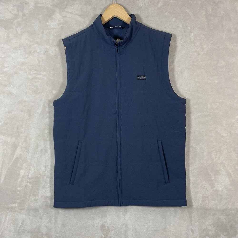 Travis Mathew Cold Heart 2.0 Puffer Vest Mens L Blue Full-Zip Quilted Golf Logo